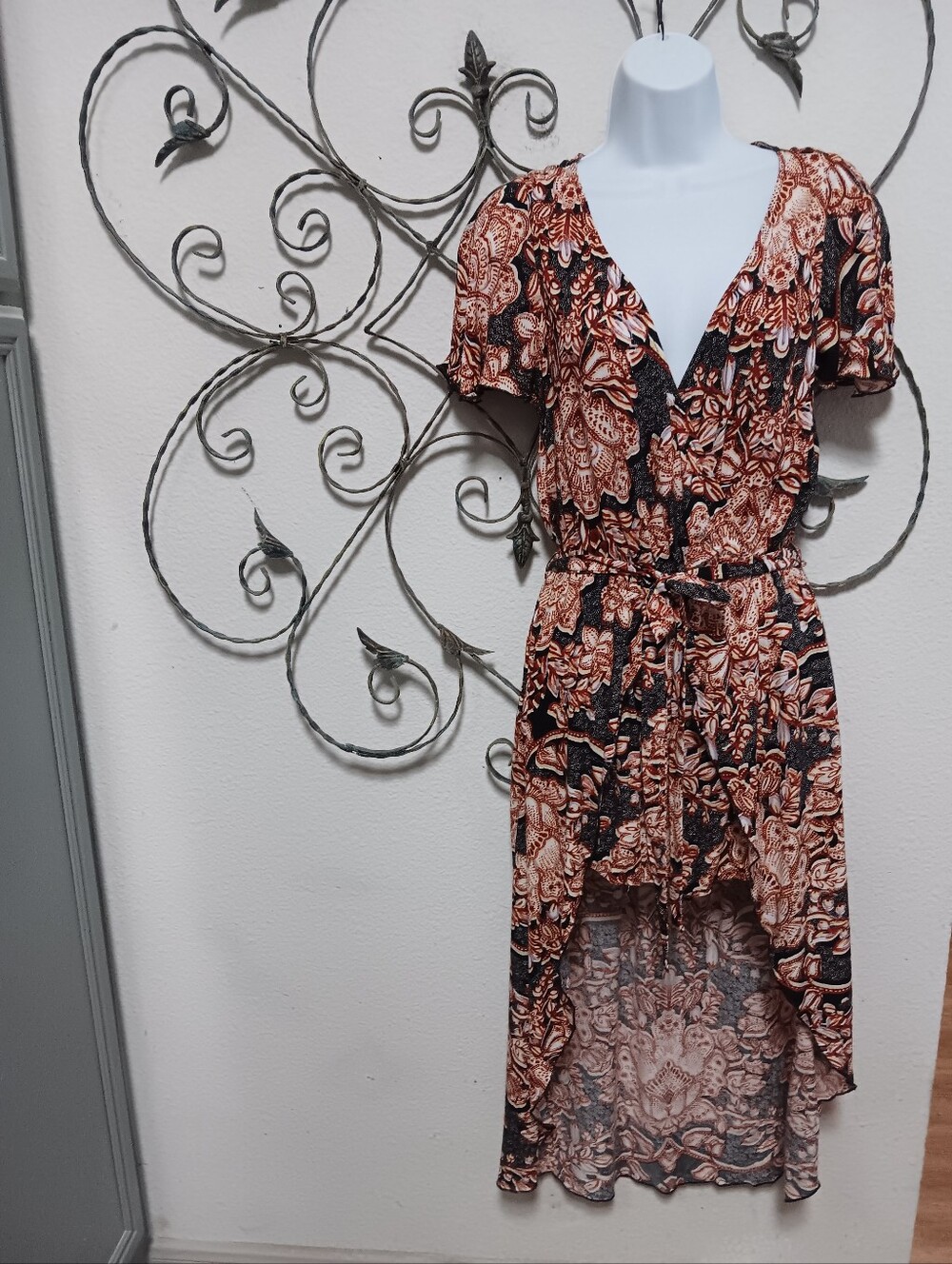 LOVE, FIRE print maxi overlay romper dress, Medium